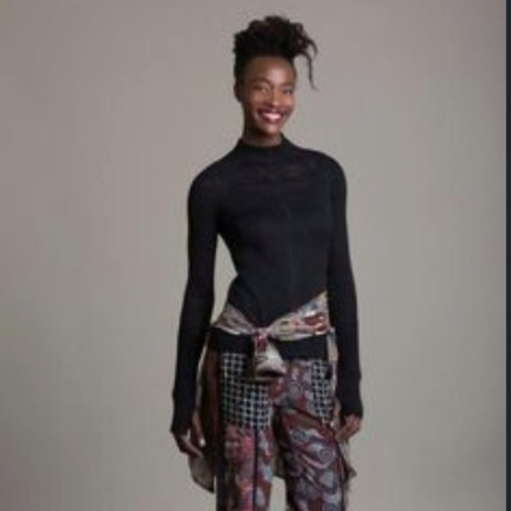 Byron Lars Beauty Mark Black Ribbed Knit Top - 10